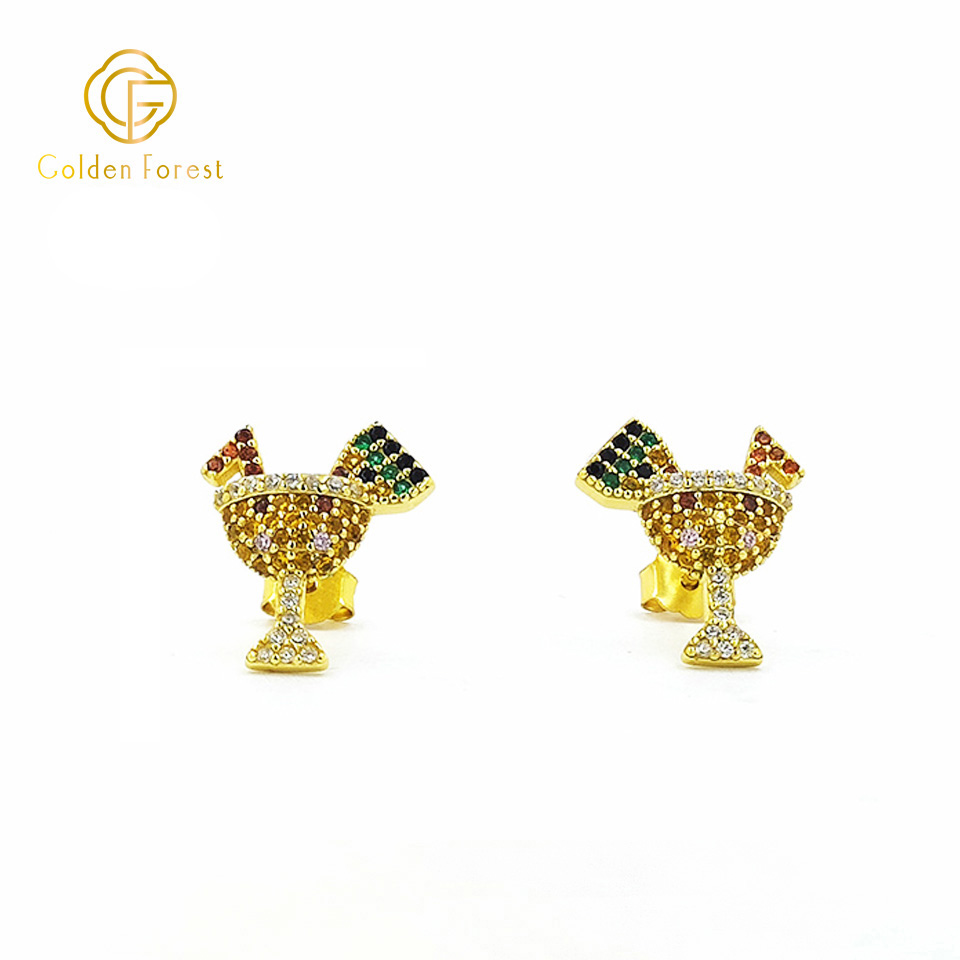 Cocktail Stud Earrings with Colorful Gems Gold Tone Party Jewelry - Image 2