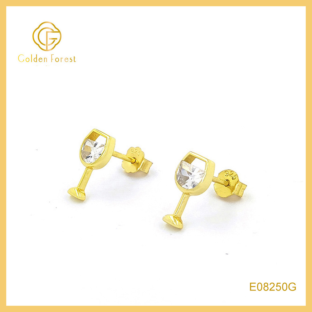 Golden Goblet Studs Crystal Accent Party Jewelry