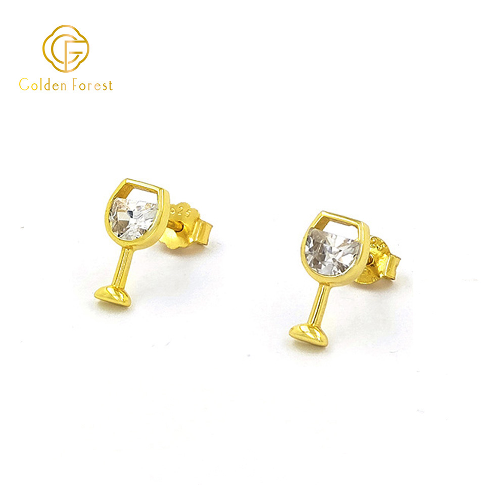 Golden Goblet Studs Crystal Accent Party Jewelry - Image 2