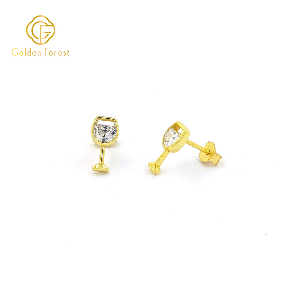 Golden Goblet Studs Crystal Accent Party Jewelry - Image 4