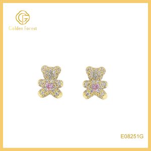 Cute Teddy Bear Earrings for Girls with Pink Zirconia