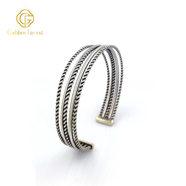 Silver Open - Cuff Twisted - Rope Pattern Retro - Stylish Bracelet for Women - Image 2