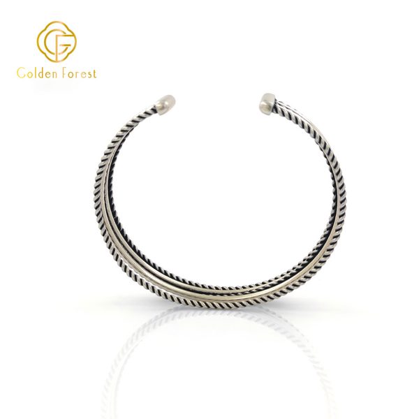 Silver Open - Cuff Twisted - Rope Pattern Retro - Stylish Bracelet for Women - Image 3