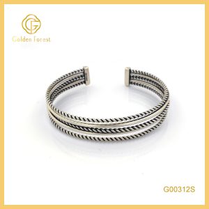 Silver Open - Cuff Twisted - Rope Pattern Retro - Stylish Bracelet for Women