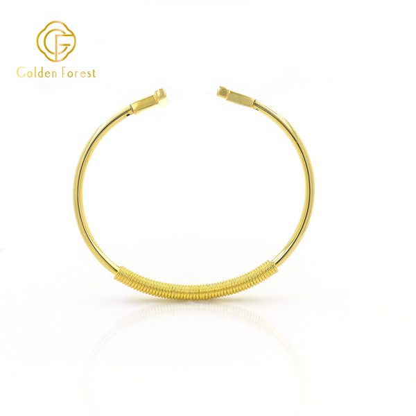 Gold Plated Open Ended Coil Wrapped Minimalist Bangle for Women - Image 3