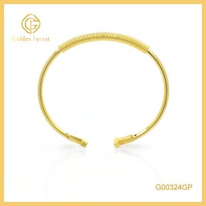 Gold Plated Open Ended Coil Wrapped Minimalist Bangle for Women