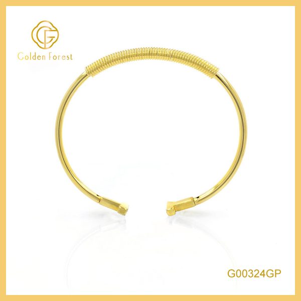 Gold Plated Open Ended Coil Wrapped Minimalist Bangle for Women