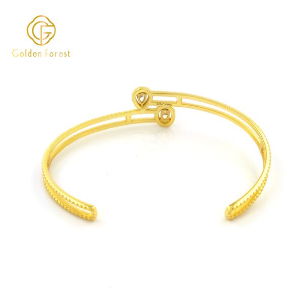 925 Silver Golden Plated Double Diamond Inlaid Exquisite Open Bangle for Women - Image 4