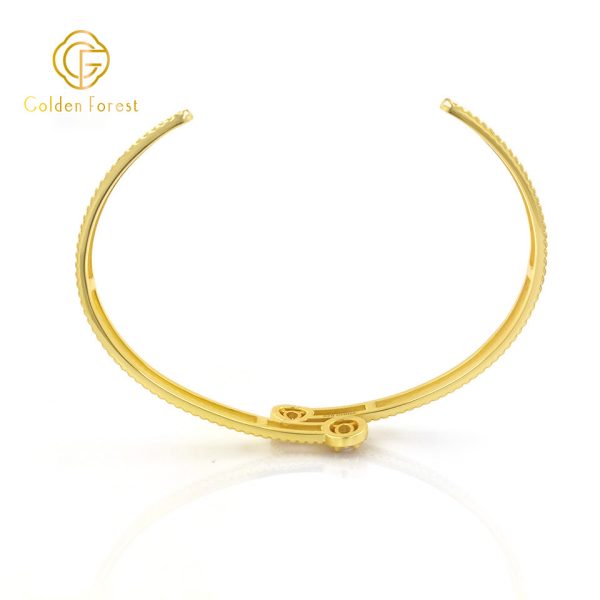 925 Silver Golden Plated Double Diamond Inlaid Exquisite Open Bangle for Women - Image 3