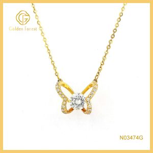 Tiny 925 Silver Butterfly Pendant Necklace with Cubic Zirconia