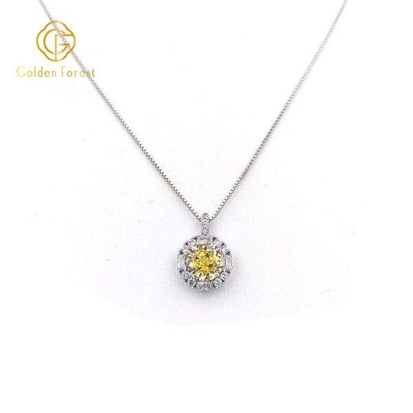 Sterling Silver Yellow Round Halo Pendant Necklace Everyday Design - Image 2