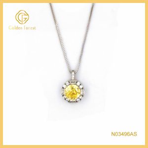 Sterling Silver Yellow Round Halo Pendant Necklace Everyday Design