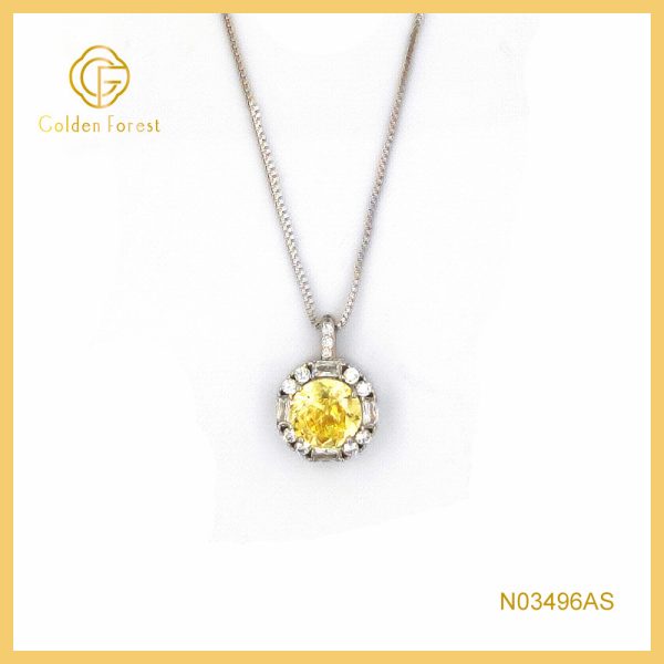 Sterling Silver Yellow Round Halo Pendant Necklace Everyday Design