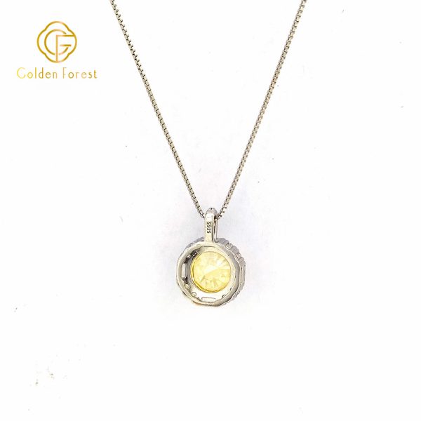 Sterling Silver Yellow Round Halo Pendant Necklace Everyday Design - Image 4
