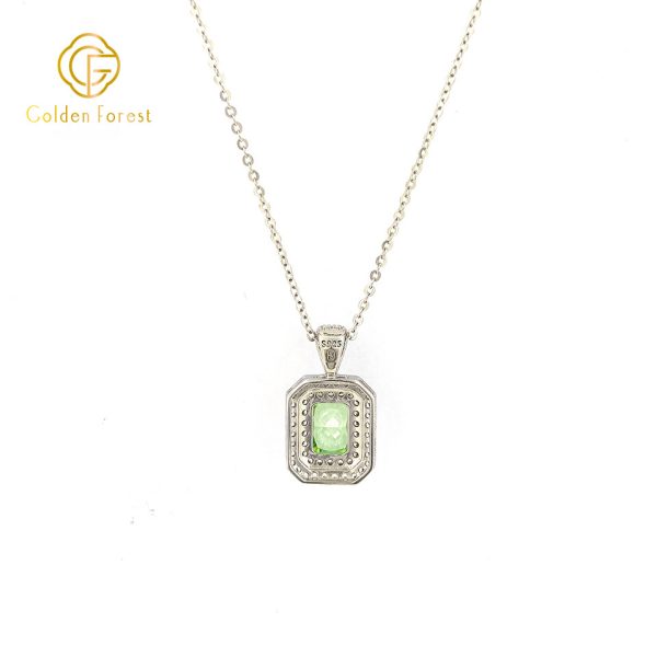 Rectangular Green Halo Cubic Zirconia Necklace August Birthstone - Image 4