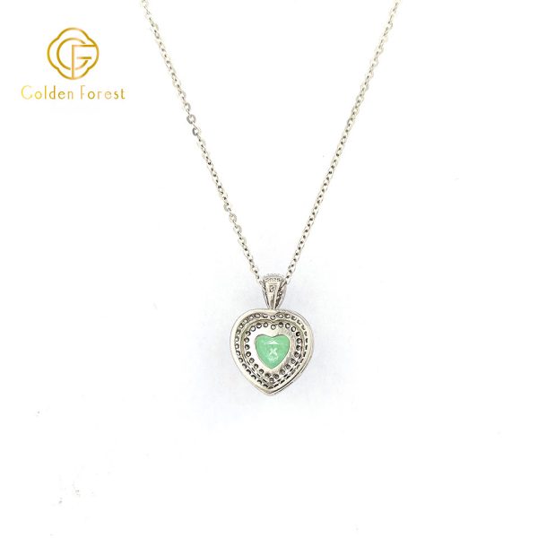 Silver Green Heart-Shaped Halo Pendant Necklace - Image 4