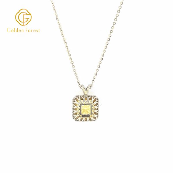 925 Silver Yellow Stone  Halo Necklace with Cubic Zirconia - Image 4