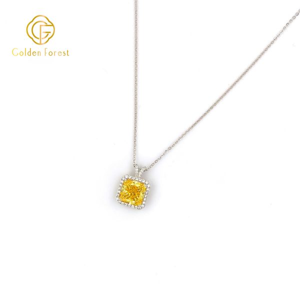 925 Silver Yellow Stone  Halo Necklace with Cubic Zirconia - Image 3