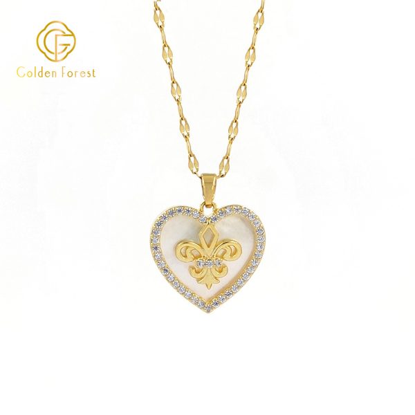Gold Plated Heart Earring Necklace Wedding Jewelry Sets with Mother of Pearl - Image 3