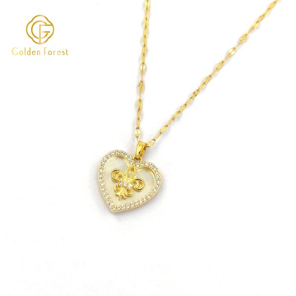 Gold Plated Heart Earring Necklace Wedding Jewelry Sets with Mother of Pearl - Image 2