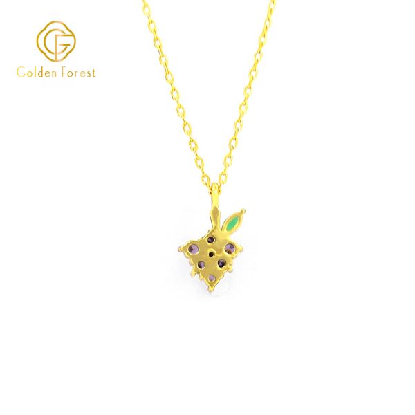 Gold Plated Purple Grape Fruit Necklace with Cubic Zirconia - Image 4