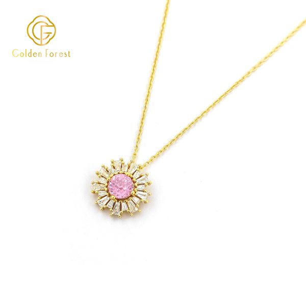 Colorful Flower ​​Cubic Zirconia​​ Earring Necklace Set ​​Crushed Ice Birthstone Jewelry - Image 2