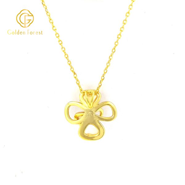 925 Silver MOP Sculpture Flower Pendant Necklace wiht Gold Plated & CZ - Image 4