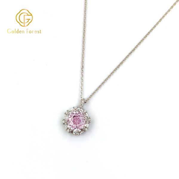 Geometric Pink Stone Halo Necklace Valentine's Gift Romantic Design - Image 3