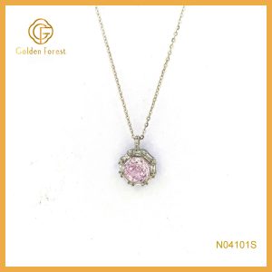 Geometric Pink Stone Halo Necklace Valentine's Gift Romantic Design