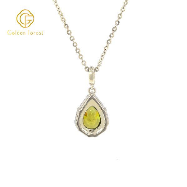 Sterling Silver Olive Green Halo Teardrop Pendant Necklace - Image 4