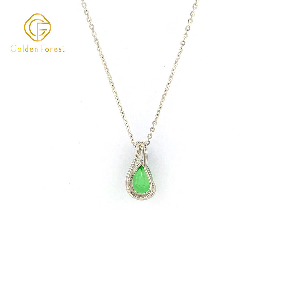 Sterling Silver Green Teardrop Cubic Zirconia Necklace - Image 4