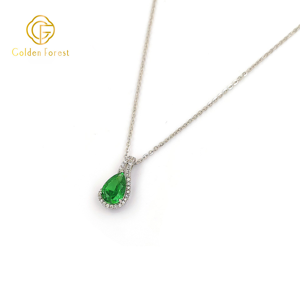 Sterling Silver Green Teardrop Cubic Zirconia Necklace - Image 3