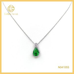 Sterling Silver Green Teardrop Cubic Zirconia Necklace