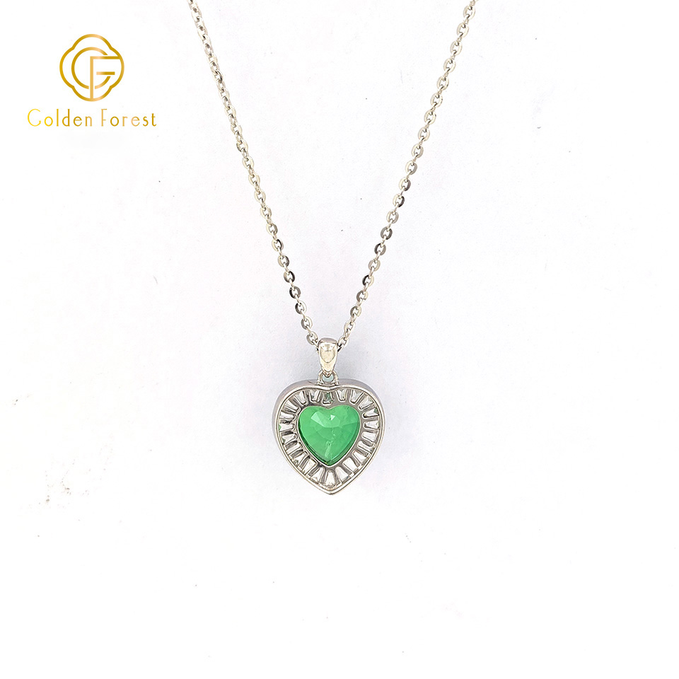 Silver Plated Green Heart Halo Cubic Zirconia Necklace - Image 4