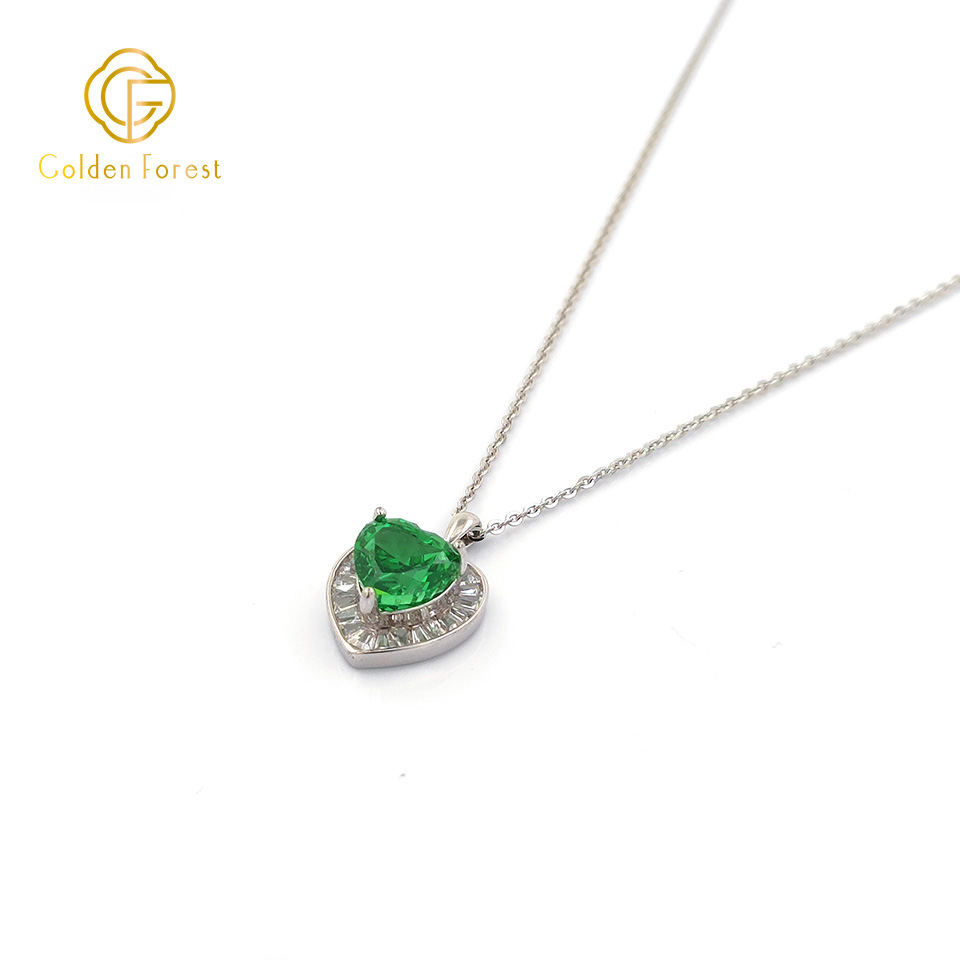 Silver Plated Green Heart Halo Cubic Zirconia Necklace - Image 3
