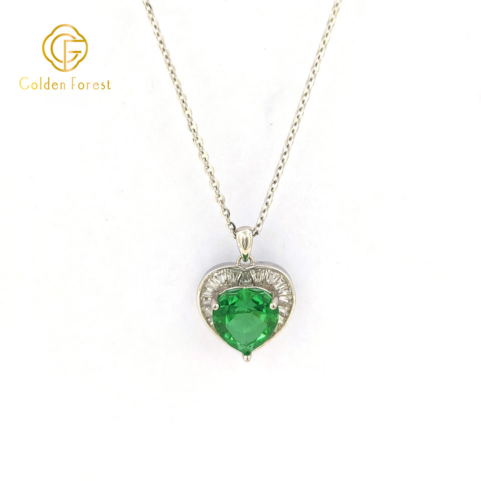 Silver Plated Green Heart Halo Cubic Zirconia Necklace - Image 2