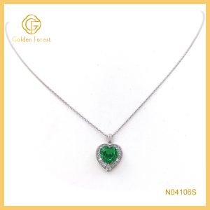 Silver Plated Green Heart Halo Cubic Zirconia Necklace