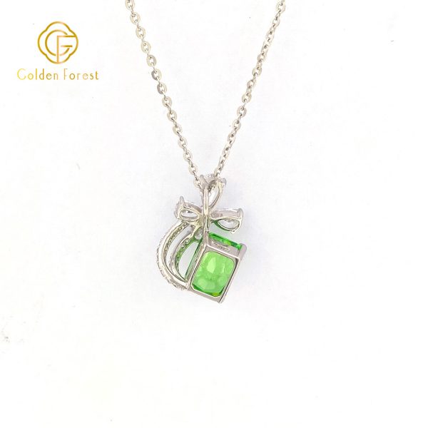 Delicate 925 Silver Green Birthstone Bow Knot Necklace for Gift - Image 4