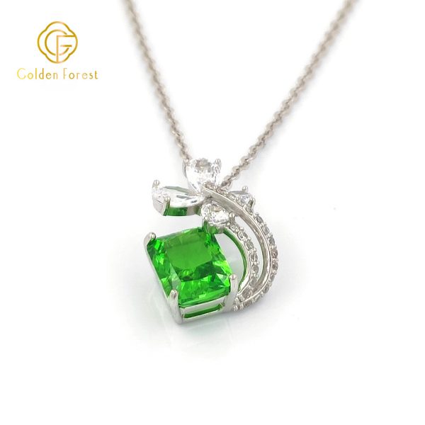 Delicate 925 Silver Green Birthstone Bow Knot Necklace for Gift - Image 2
