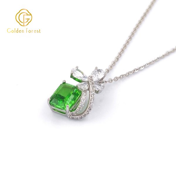 Delicate 925 Silver Green Birthstone Bow Knot Necklace for Gift - Image 3