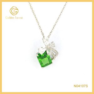 Delicate 925 Silver Green Birthstone Bow Knot Necklace for Gift