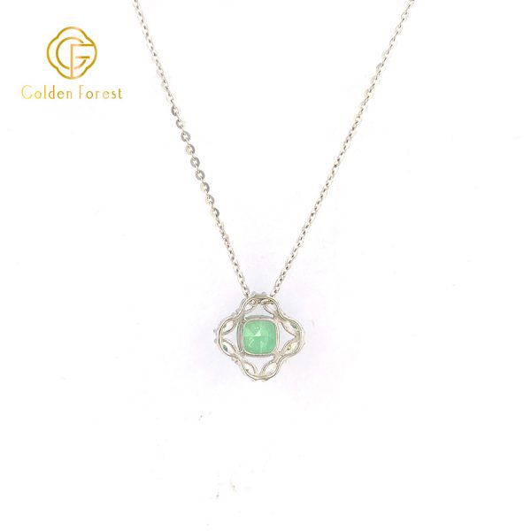 925 Silver Hollow Clover Green Center Stone Pendant Necklace - Image 4