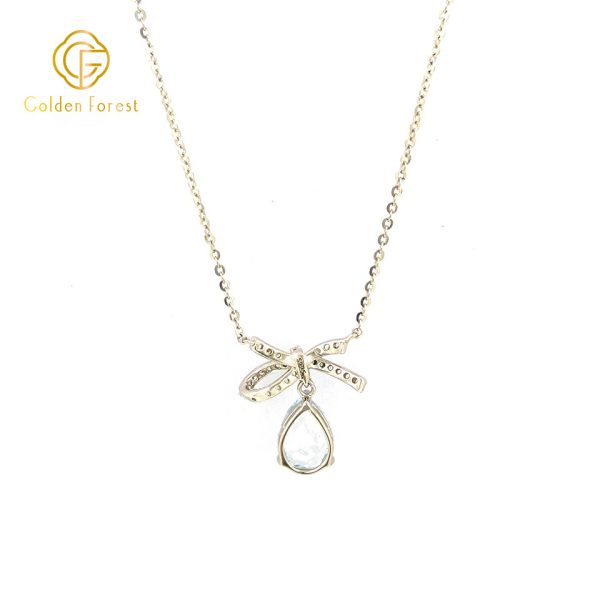 925 Silver Bow Knot Pendant Necklace with Ocean Blue Pear Stones - Image 4