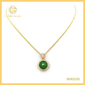 Green Round Resin Drop Pendant  Vintage Necklace Gift for Her
