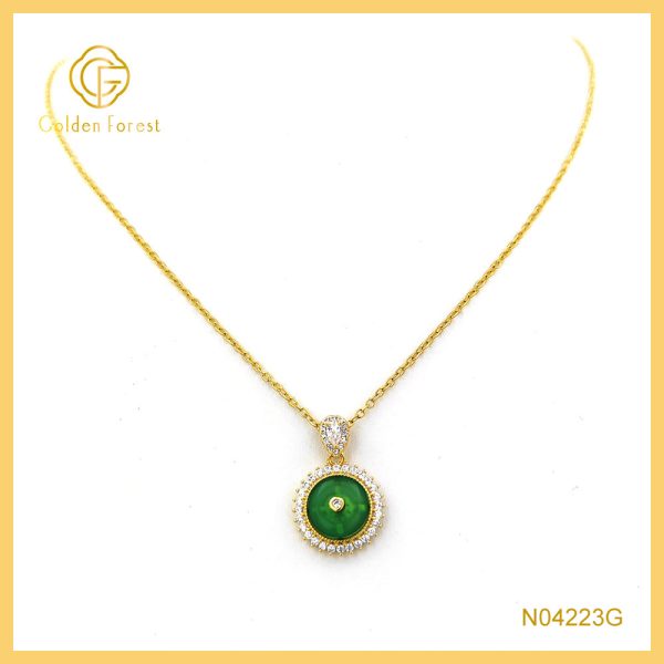 Green Round Resin Drop Pendant  Vintage Necklace Gift for Her