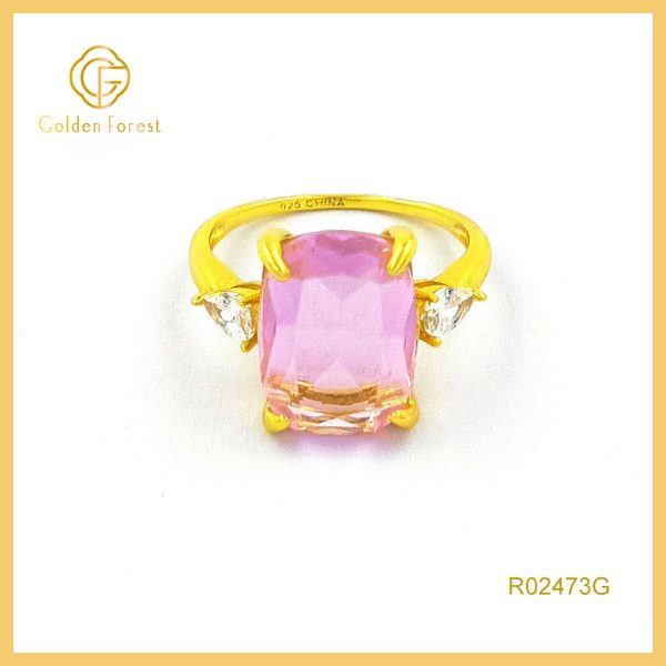 Cocktail Pink Stone Engagement Ring for Women