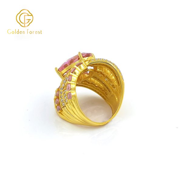 Pink Stone Chunky Cocktail Rings Wedding Jewelry for Bride - Image 4
