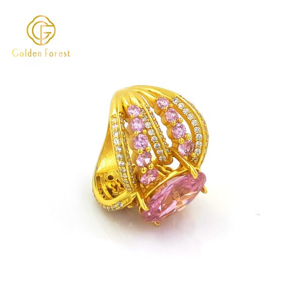Pink Stone Chunky Cocktail Rings Wedding Jewelry for Bride - Image 3