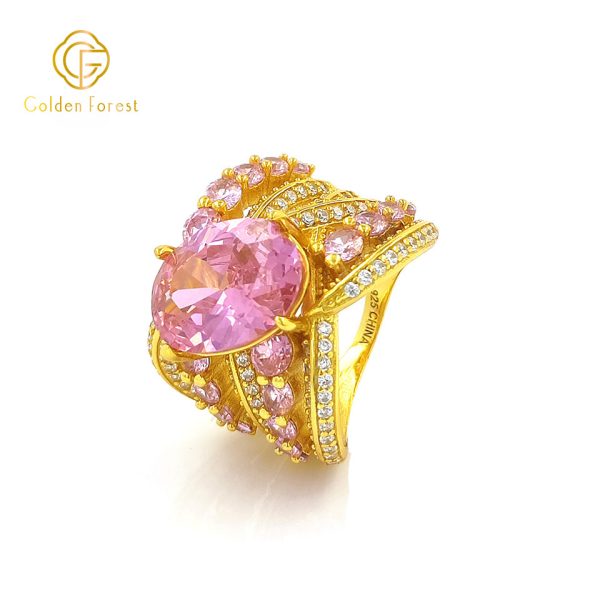 Pink Stone Chunky Cocktail Rings Wedding Jewelry for Bride - Image 2