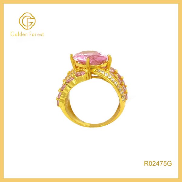 Pink Stone Chunky Cocktail Rings Wedding Jewelry for Bride